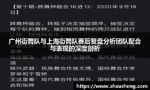 广州街舞队与上海街舞队赛后复盘分析团队配合与表现的深度剖析